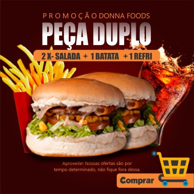 Combo 2 X-Saladas + Batata + Refrigerante Lata