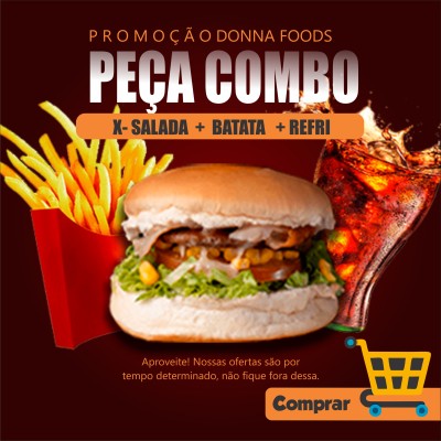 Combo X-Salada + Batata + Coca Cola Lata